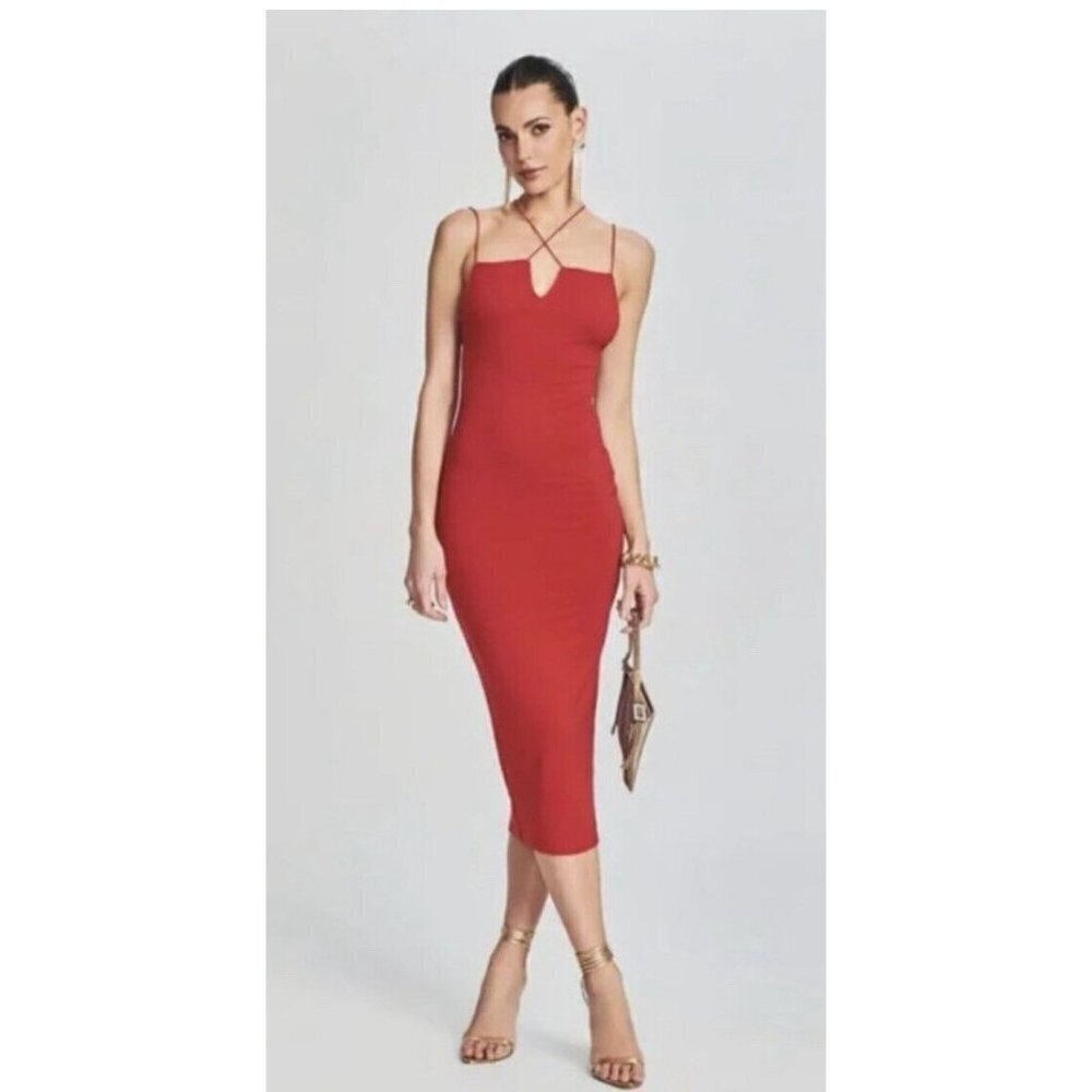New Ser.O.ya Brogan Dress Red Jersey Crisscross Open Back Sleeveless Maxi XS Y1